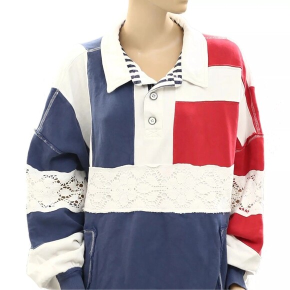 Free People We The Free American Dream Polo Pullover Top Striped XL NEW 284068 - Picture 7 of 8